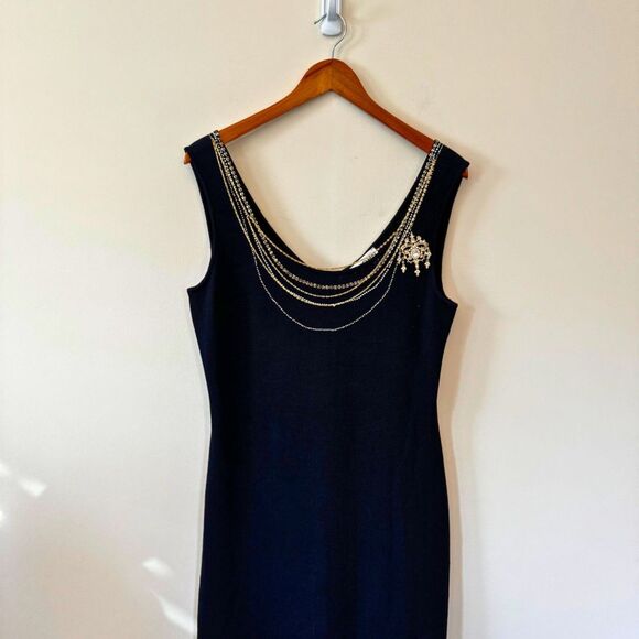 St. John Dresses & Skirts - St. John Evening Embellished Black Dress with Necklace Size 6